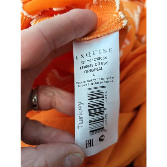 EXQUISE Phoebe Flounced Maxi Dress Orange Cream Embroidered Flowers Size L - Picture 10 of 12